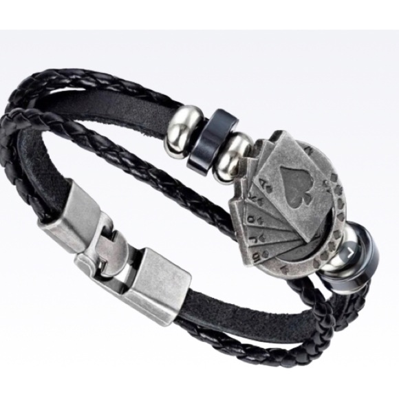 Unisex Leather Braided Bracelet Poker Spade Royal Flush - Picture 5 of 13